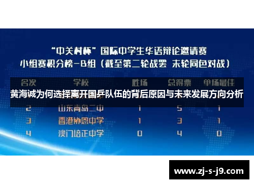 黄海诚为何选择离开国乒队伍的背后原因与未来发展方向分析 黄海诚为何选择离开国乒队伍的背后原因与未来发展方向分析